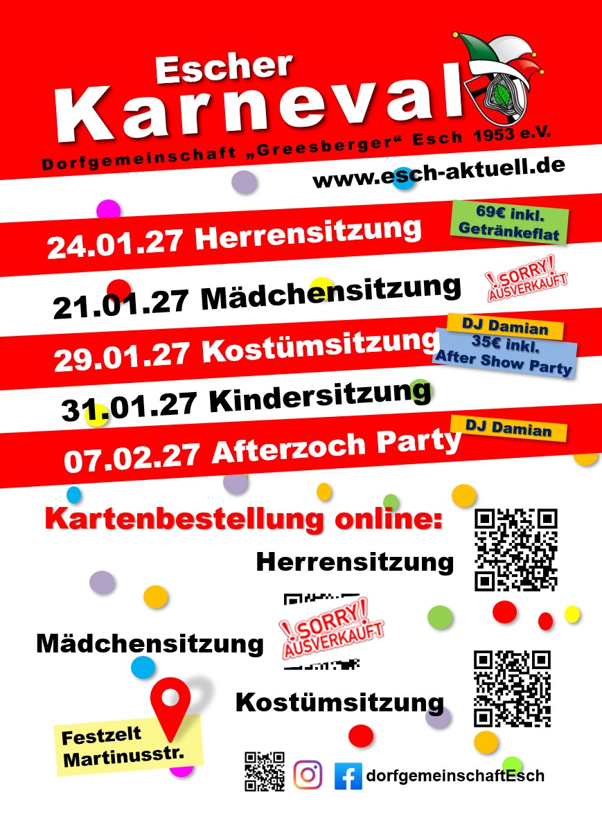15.04.2026 · Vorverkauf Karneval 2027
